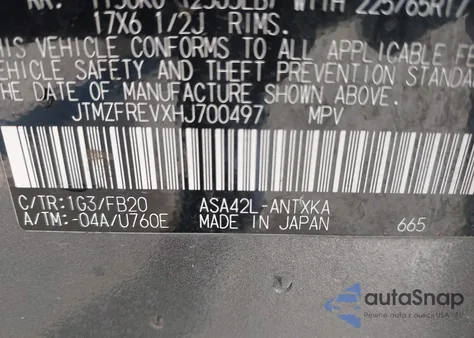 2017 Toyota Rav4 Le из США, поврежденный, VIN JTMZFREVXHJ700497